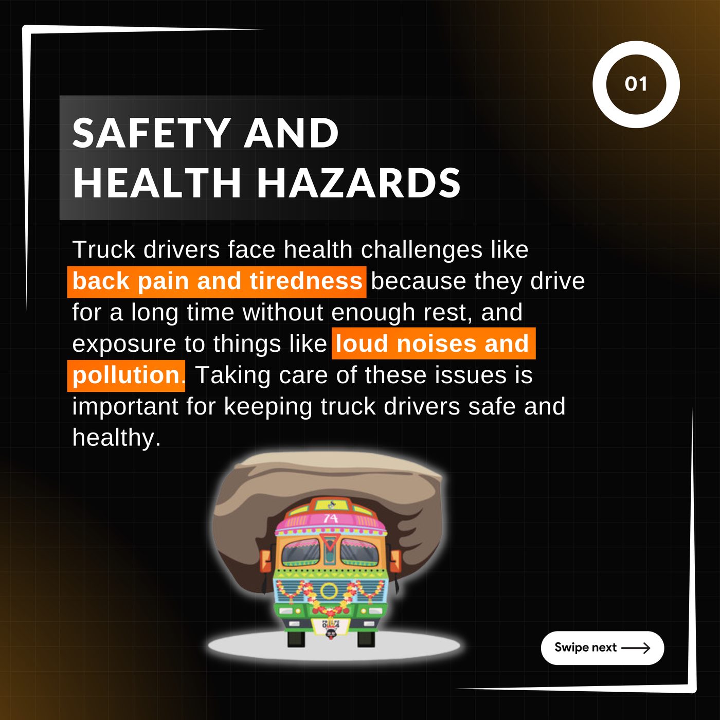 Truckinzy carousel slide 01: safety and health hazards faced by truck drivers